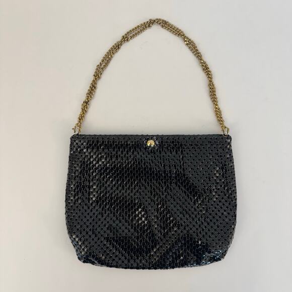 Whiting and David Metal Mesh Black Shoulder Bag Clutch Convertible Strap - Picture 2 of 11